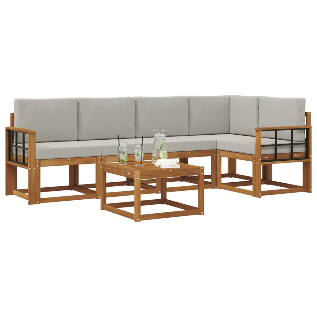 Set di divani da esterno 6 pcs Grigio Naturale e Chiaro