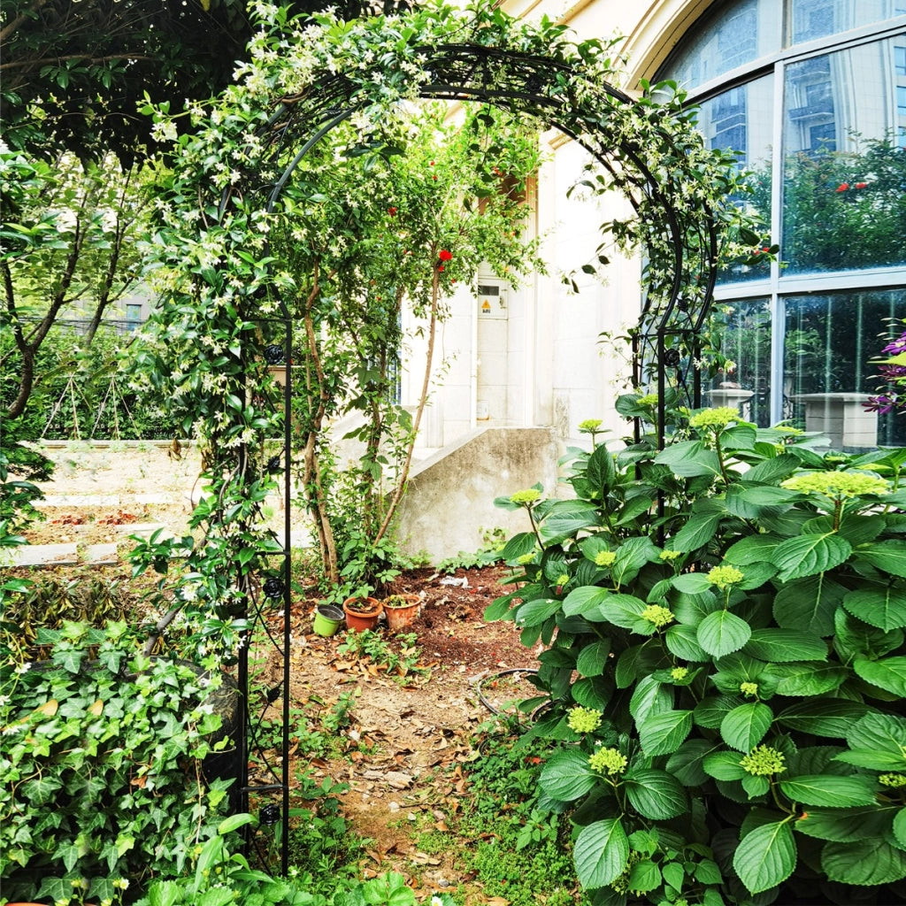 Arco da giardino 251,5cm con traliccio 2 mezzi archi, Traliccio da patio pergola in metallo per decorazioni Nero-Decorazioni da giardino