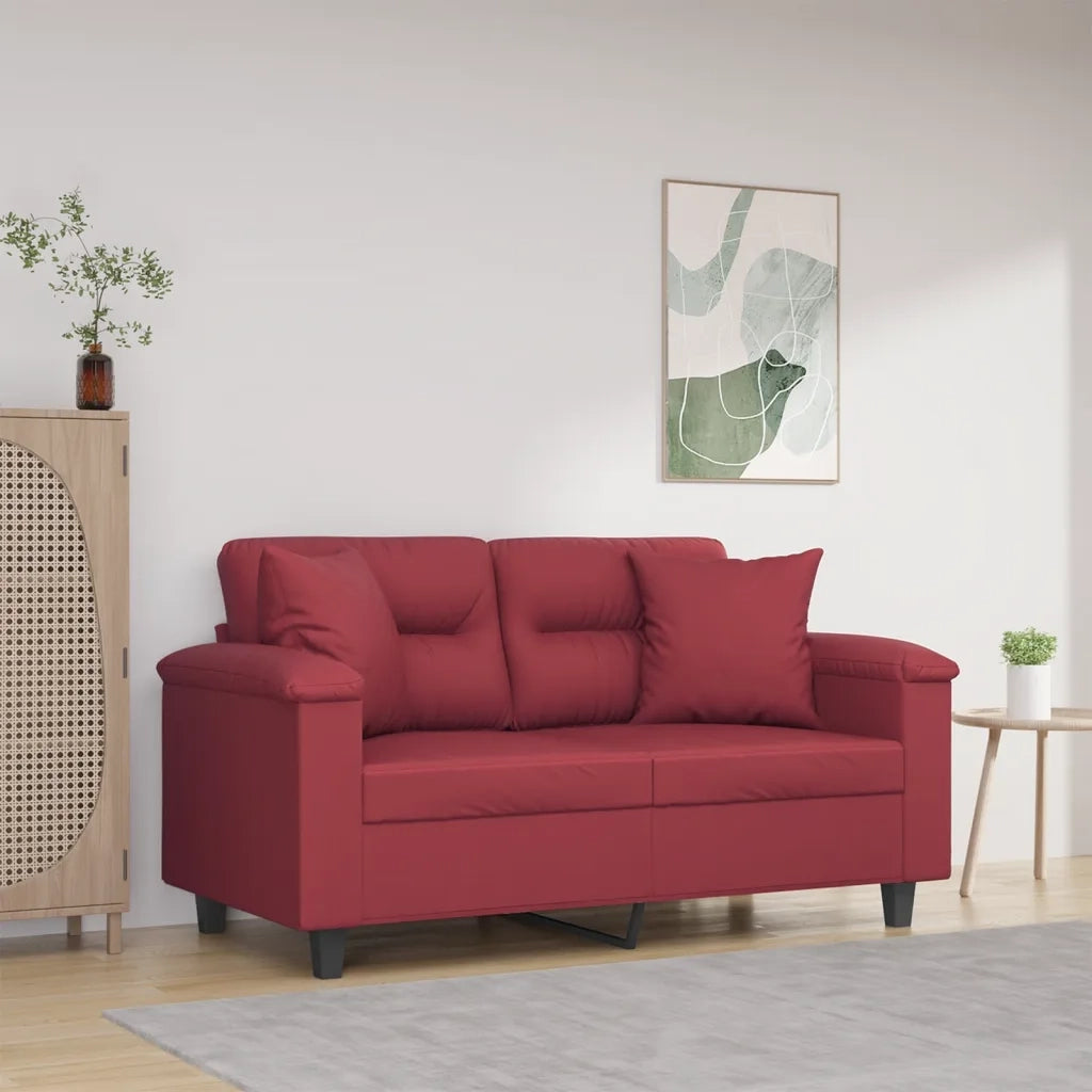 Divano a 2 Posti con Cuscini-Sofa 2 Posti con Cuscini Rosso Vino 120 cm in Similpelle 846652