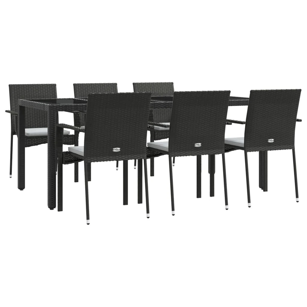 Set da pranzo da esterno in vimini di resina nera da 7 pezzi con cuscini 02_0014474