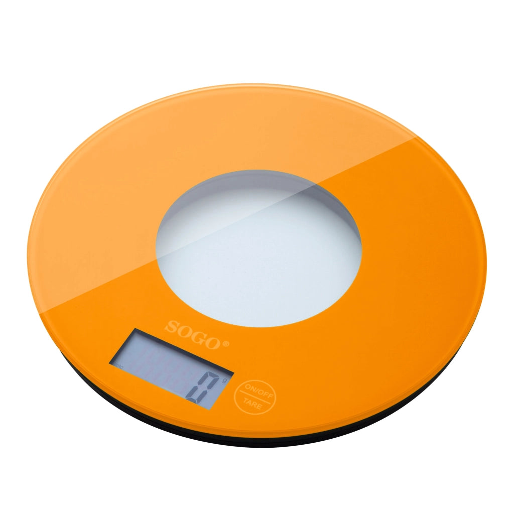 Bilancia da cucina digitale con display LCD, capacità 5kg, graduazione 1g, funzioni zero e tara arancione - SOGO