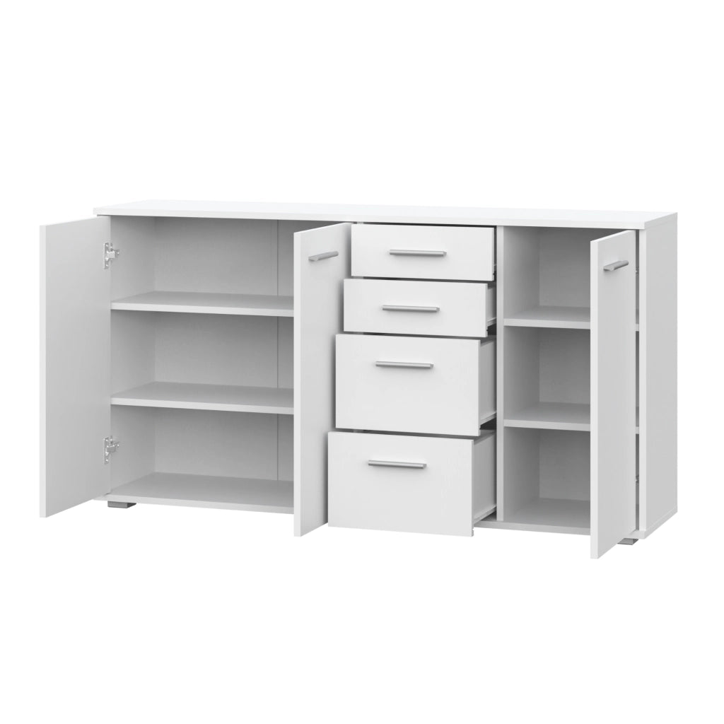 Commode FAUSKE - 4 Cassetti - 3 Ante - Bianco - Larghezza 138 cm, Altezza 74 cm, Profondit? 34 cm