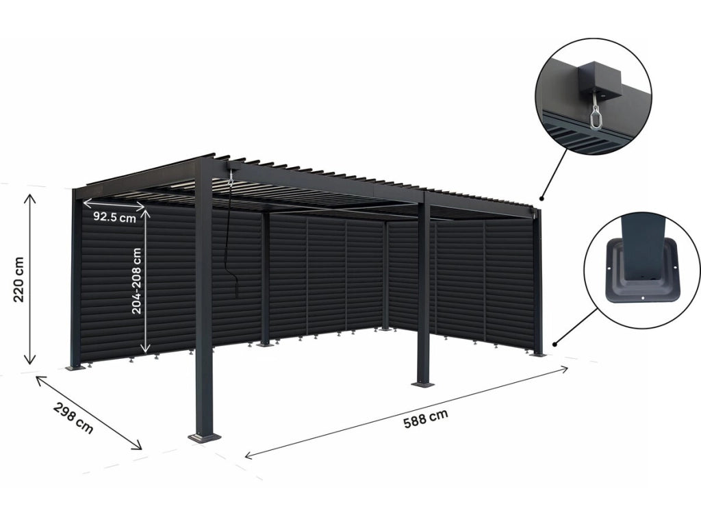 Pergola bioclimatica con 9 lamelle in alluminio "Kensington" - 3 x 6 m - Grigio