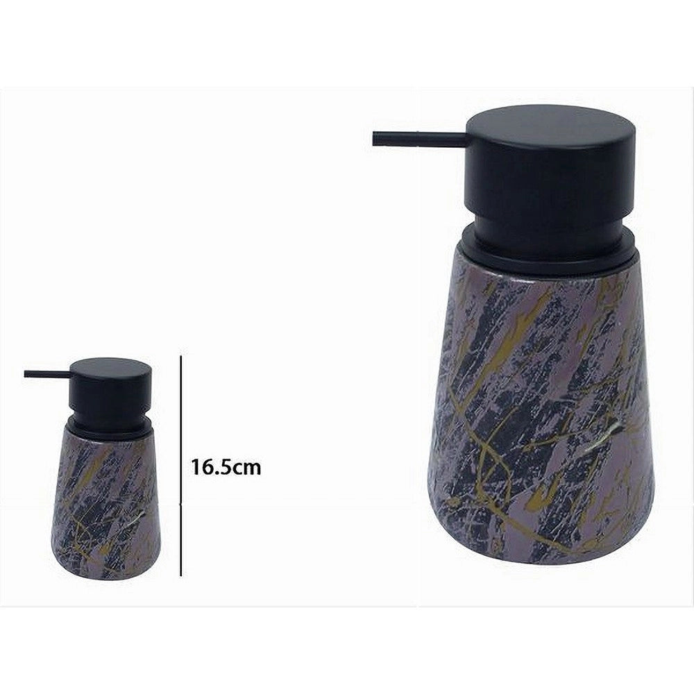 Trade Shop - Dispenser Porta Sapone Liquido Arredo Bagno Effetto Marmorizzato Nero Oro 59891 -