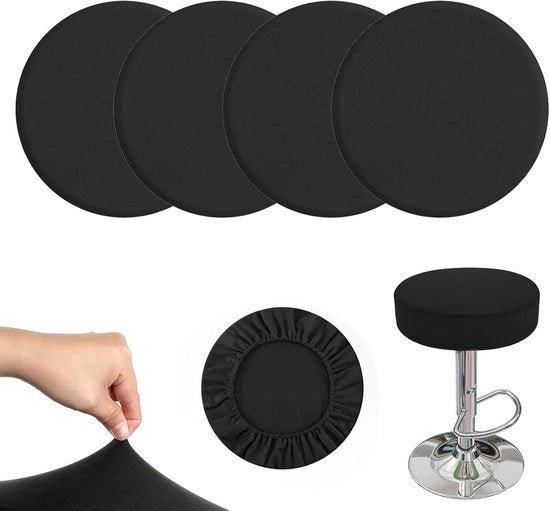 4 Barstoli con Cuscino, Rettangolo, Diametro 28-38cm, Pelle Nera, Resistente e Lavabile, Perfetto per Feste, Cucina e Giardino