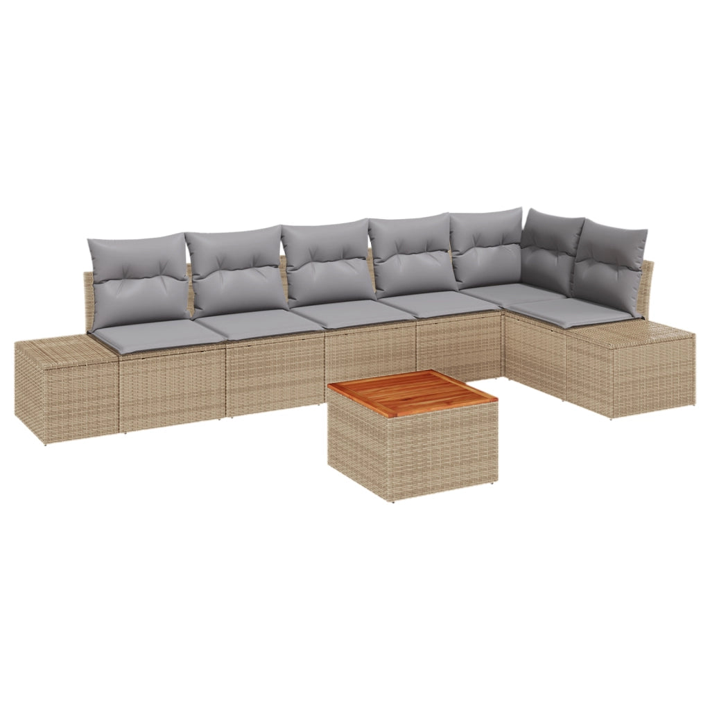 Set di divani da giardino da 7 pezzi con cuscini Beige Polyrattan Acacia