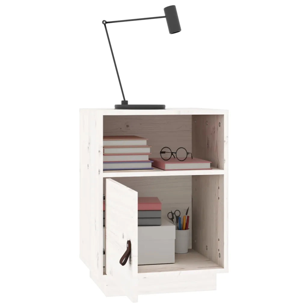 Comodino-Tavolino da notte Bianco 40x34x55 cm in Legno Massello di Pino 522033