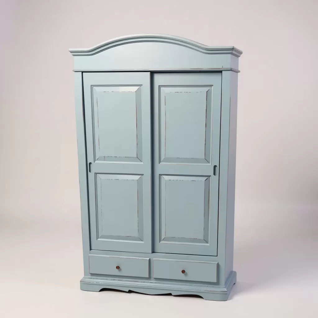Armadio shabby 2 ante scorrevoli legno azzurro consumato 122x59x200 - Mobili 2G