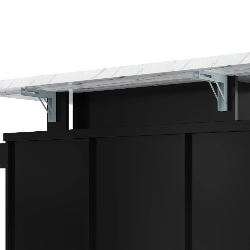 Isola cucina mobile con piano ribaltabile, LED RGB, 2 ante, 3 cassetti e portabicchieri 138x60x93 cm nera