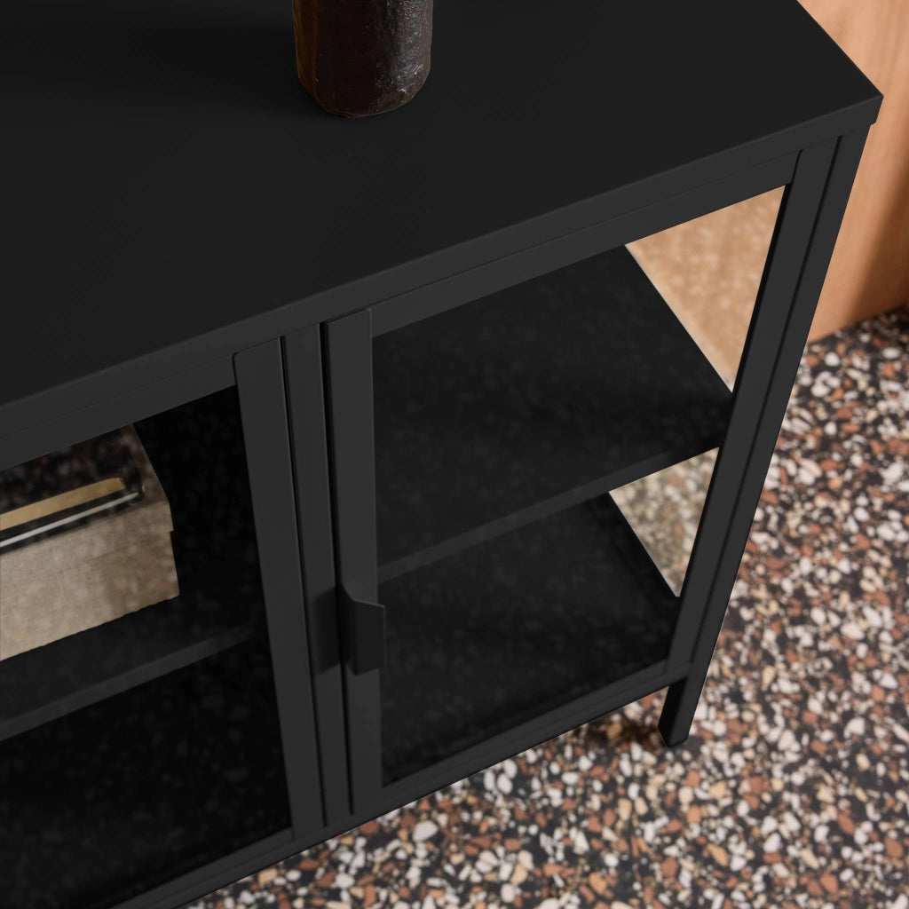 Credenza industriale in metallo e vetro temperato 3 ante, 100cm