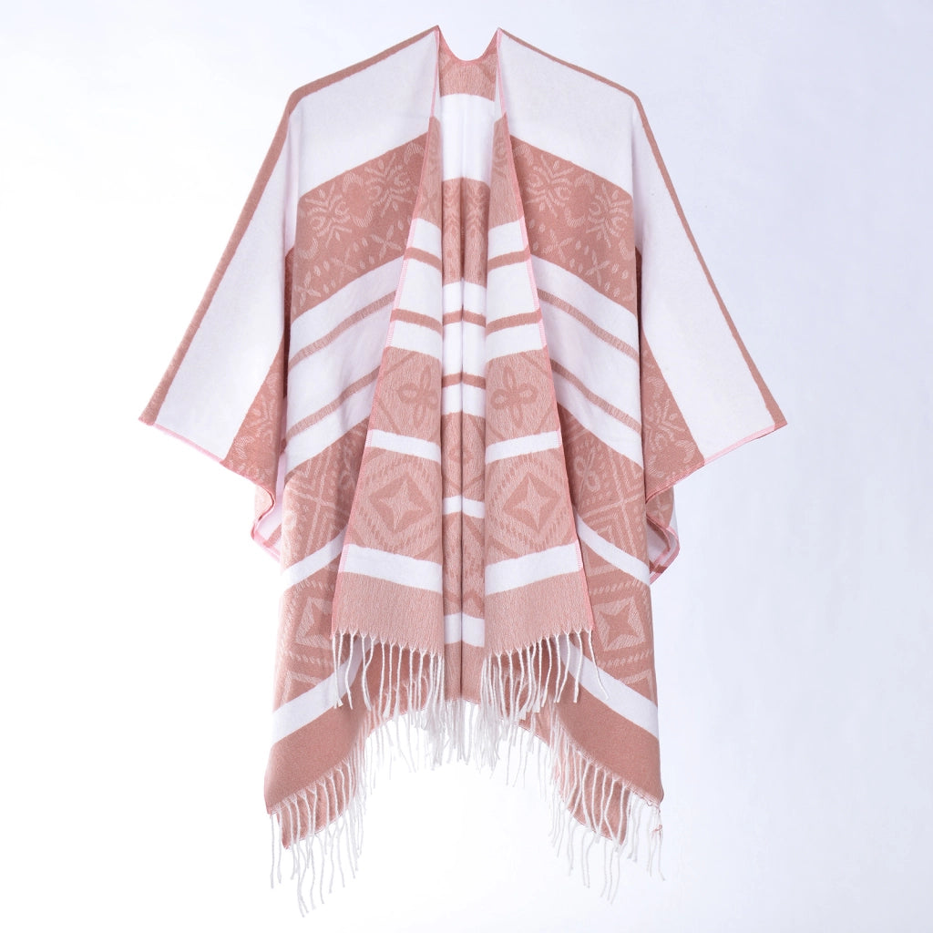 Sciarpa spessa in maglia jacquard con nappe