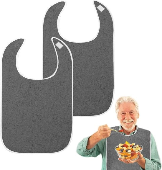 Slabbetji per adulti, 2-pack slabbetji anti-aftampanamento per anziani, reutilizzabili, lavabili, slabbetji per adulti, protettore di abbigliamento unisex per madre e padre (grigio)