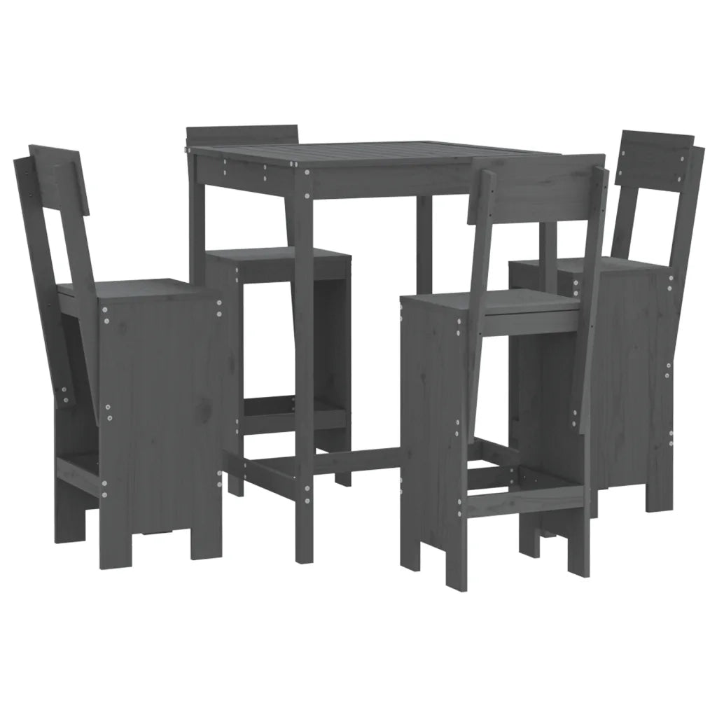 Set Bar da Giardino 5 pz Grigio in Legno Massello di Pinocod mxl 107643