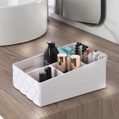 Organizer porta trucchi e cosmetici in plastica bianca con 4 scomparti