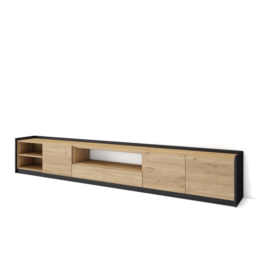 Mobile TV Soggiorno, 310x50x37 cm, Per TV fino a 80", Mobile Soggiorno, Rovere e nero