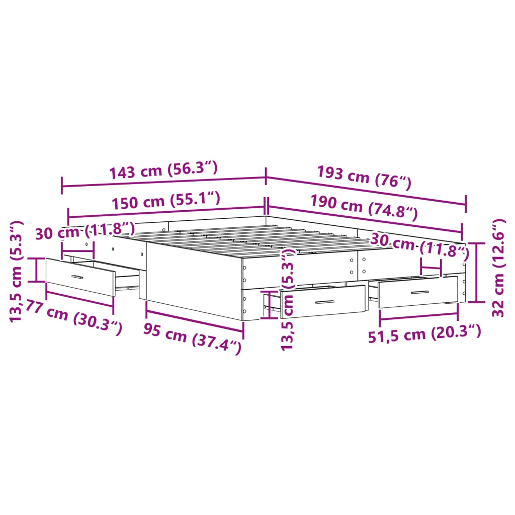 Struttura Letto con Cassetti Rovere artigianale Legno ingegnerizzato