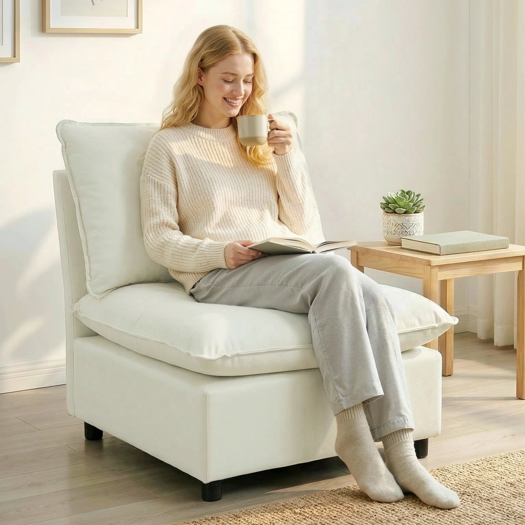 Poltrona moderna senza braccioli con cuscini spessi ¨C zephmum ¨C crema 85x78x146