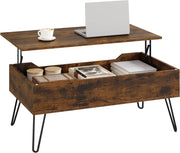 WOLTU Tavolino da Salotto, Tavolino da Caffè Sollevabile, con Scomparto Nascosto, Stile Industriale, 95x50x(40-55,5) cm, Marrone Rustico + Nero