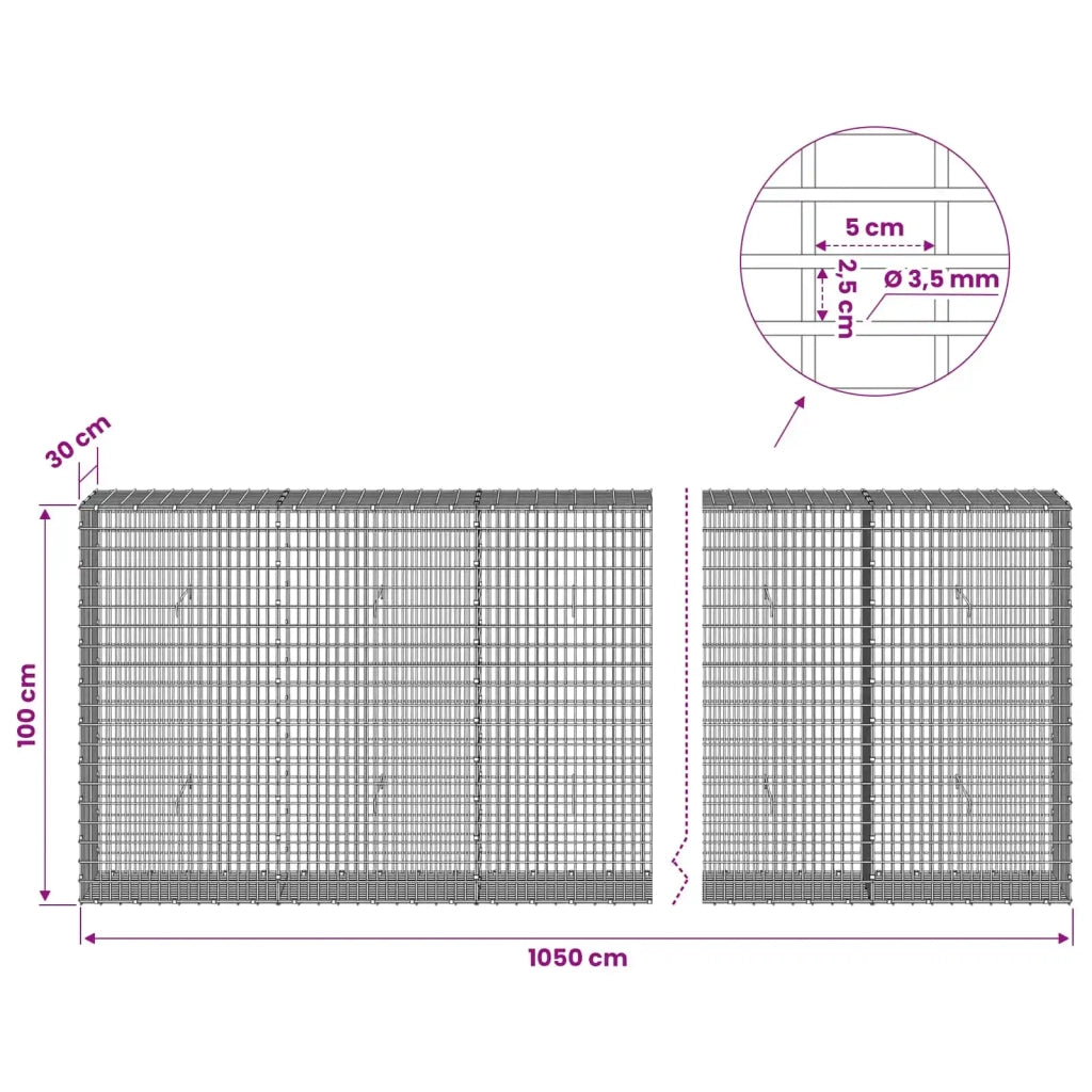 Gabione con filo da 3,5 mm e rete da 5x2,5 cm 1050x30x100 cm 3461775