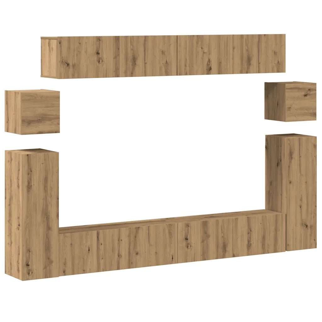 Set Mobile TV 8 pz Montato a Parete Rovere in Legno Multistrato 3329148