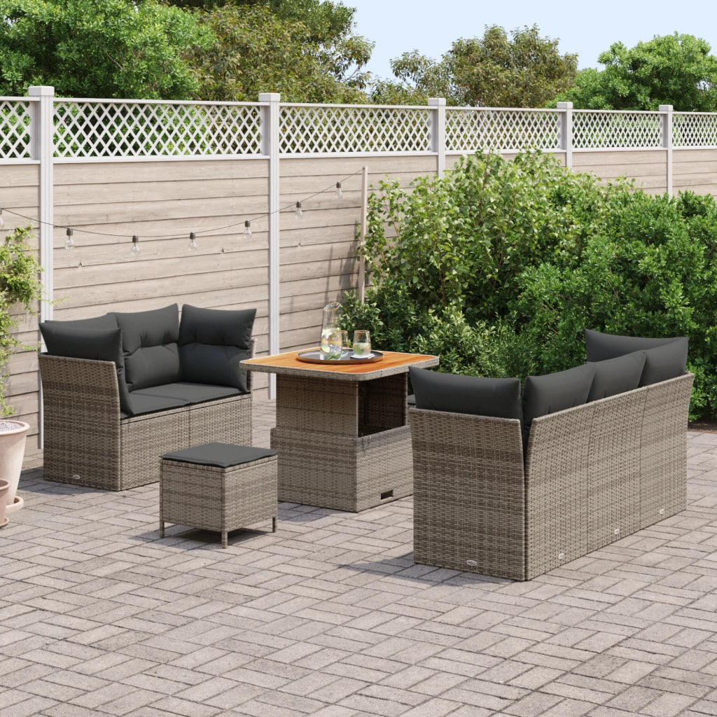 Set Divano Giardino con Cuscini Grigio in Rattan Acacia
