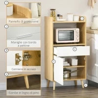 Mobiletto per Microonde in Truciolato con Ripiano Superiore, Cassetto Scorrevole e Armadietto, 58x40x118 cm