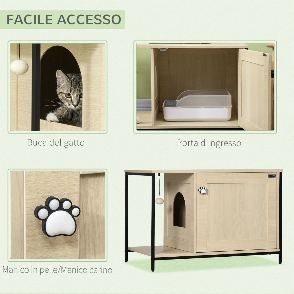 Easycomfort Mobile per Lettiera Gatti in Legno e Acciaio con Anta Magnetica, 80x48x55cm, Quercia