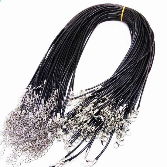 Cordone in cera, cordone, cordone intrecciato, chiusura a carabina, appoggio per catena, accessori per catena, cordone unisex, 40 pezzi, Lunghezza cordone 45 cm, nero
