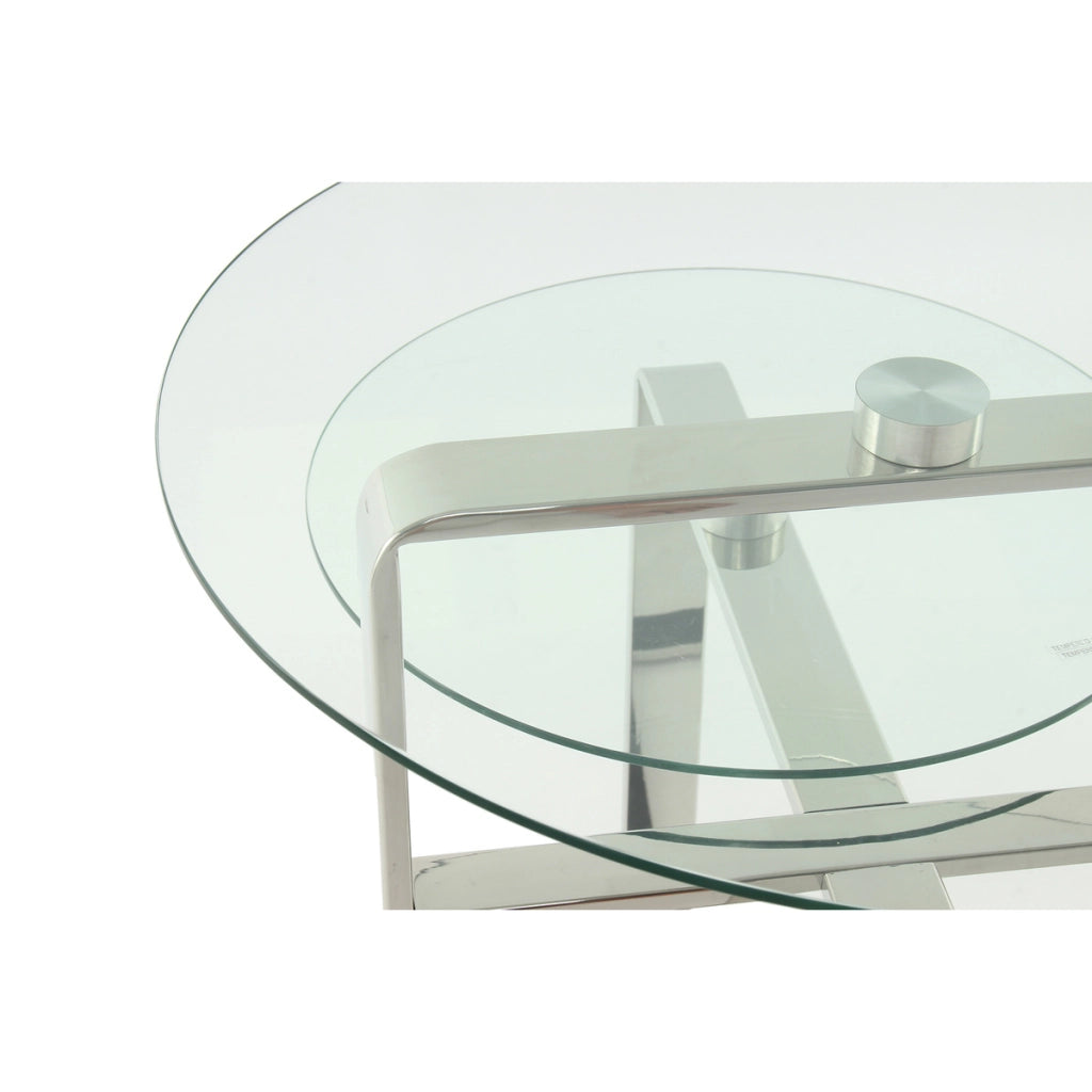 Tavolino di design Catrice 125 con doppi ripiani in vetro e acciaio