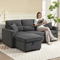 Divano letto regolabile ad angolo, con contenitore e cuscini, Grigio