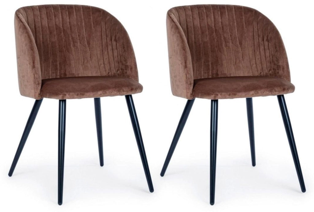 Set 2 Sedie 53x57x81,5 cm in Poliestere Effetto Velluto Ruggine