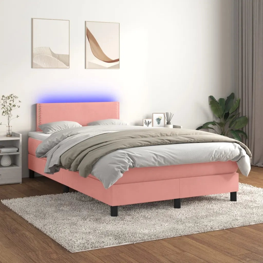 Letto a Molle con Materasso e LED Rosa 120x200 cm in Vellutocod mxl 98893