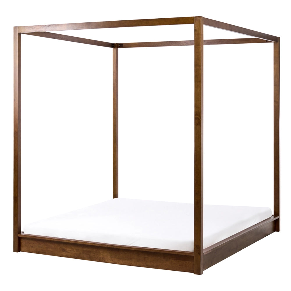 Letto in legno marrone scuro 160 x 200 cm con baldacchino dal design minimalista