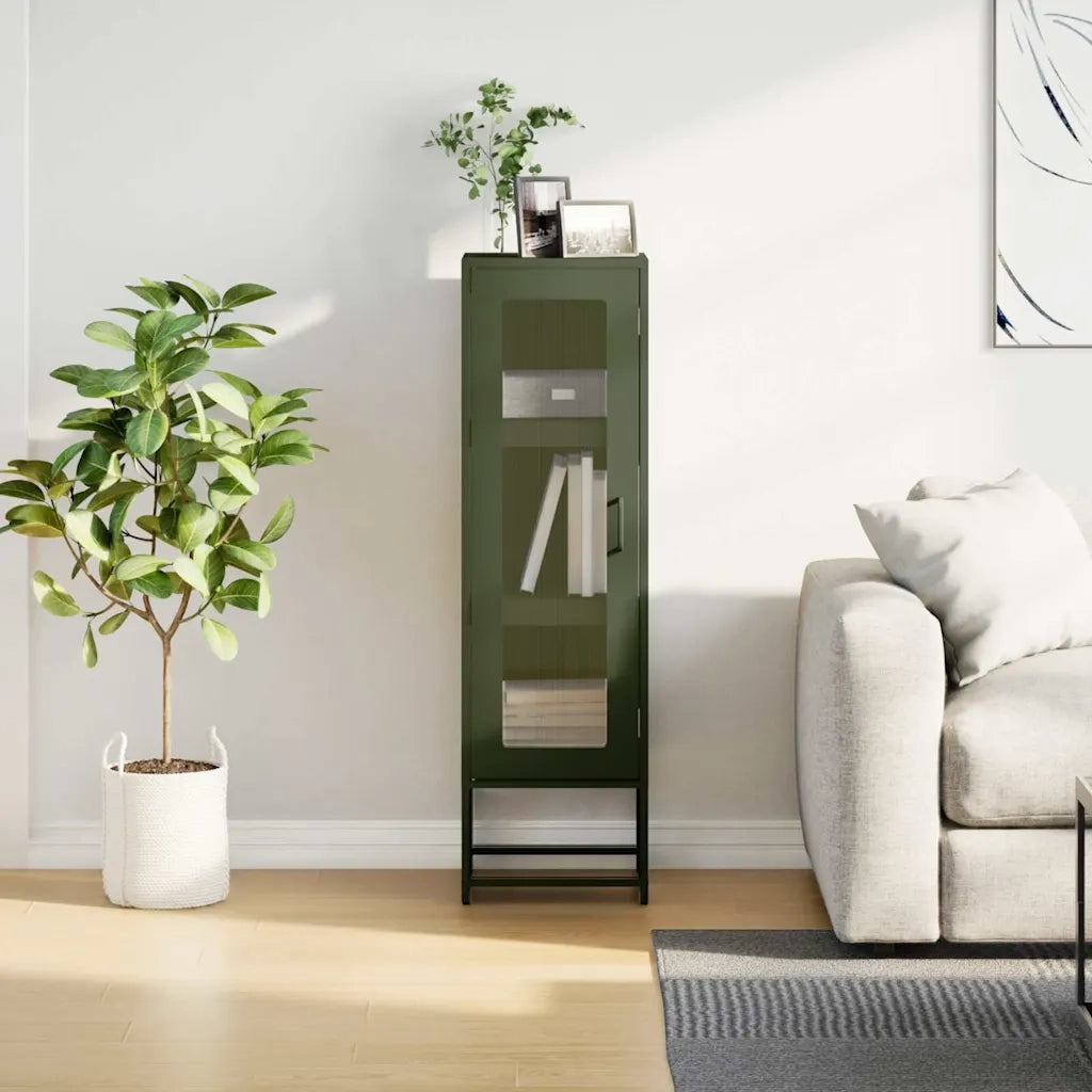 Credenza Verde Oliva 36x39x123 cm Acciaio Laminato a Freddo