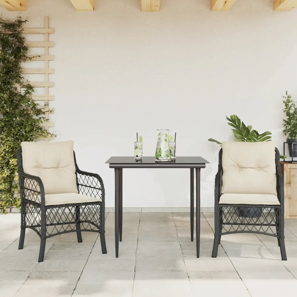 Set da Bistr¨° 3 pz | Set Salotto da Giardino con Cuscini Nero in Polyrattan
