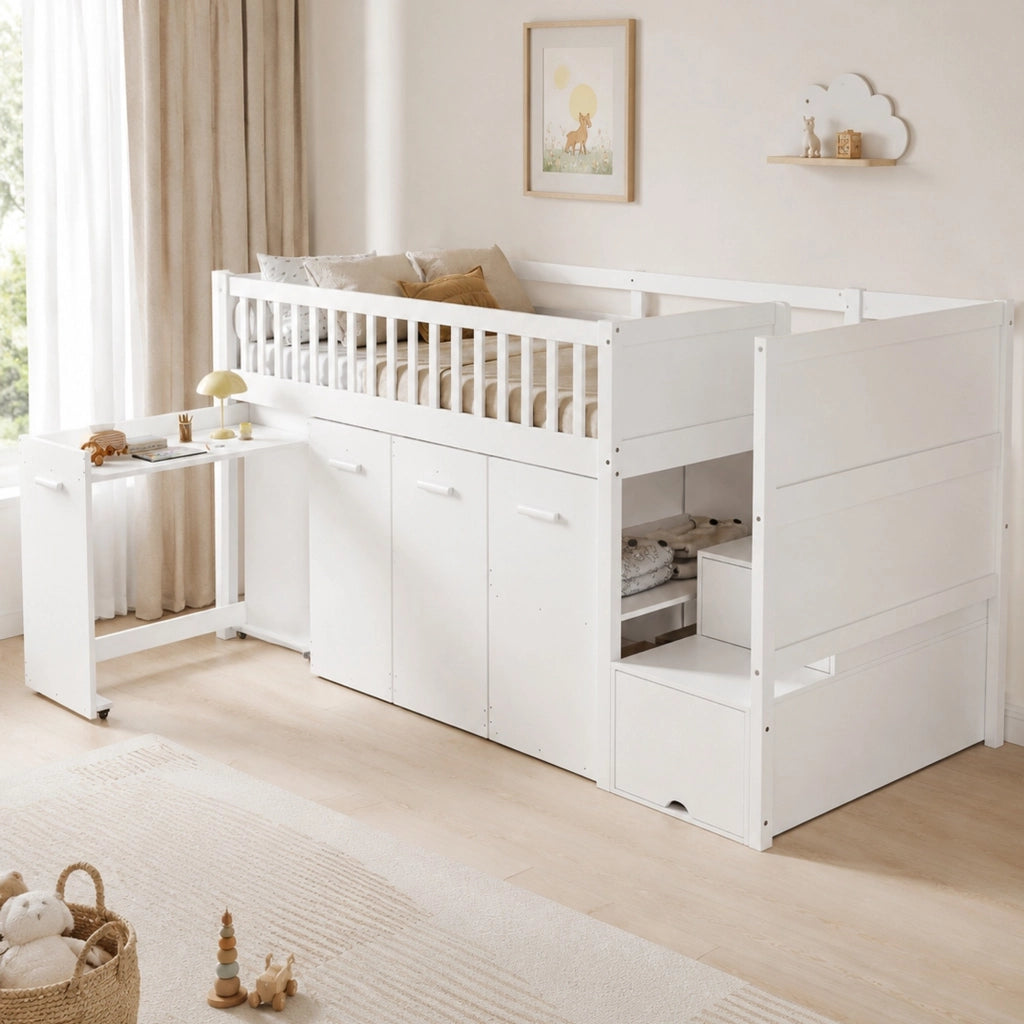 Letto a castello multifunzione bianco 90x200 cm con scrivania