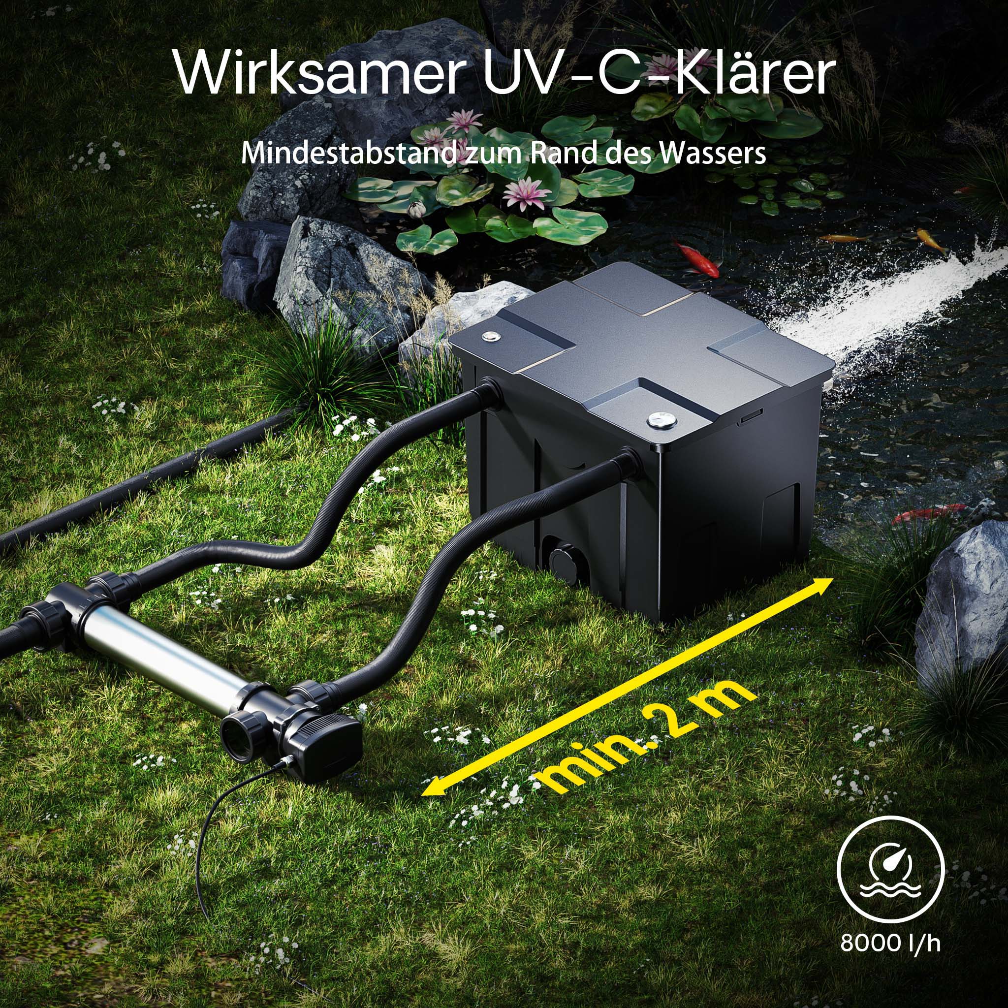 CUV-755 Chiarificatore UVC per laghetti acciaio inox 55W Sterilizzatore