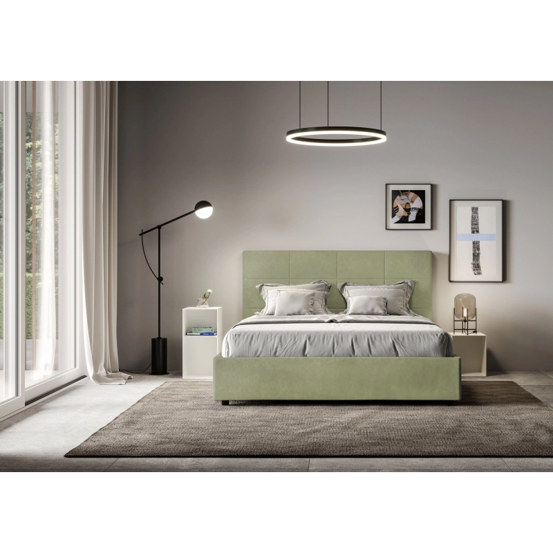 Letto imbottito Matrimoniale 160x210 cm Mika - Con rete,Microfibra,Tè verde