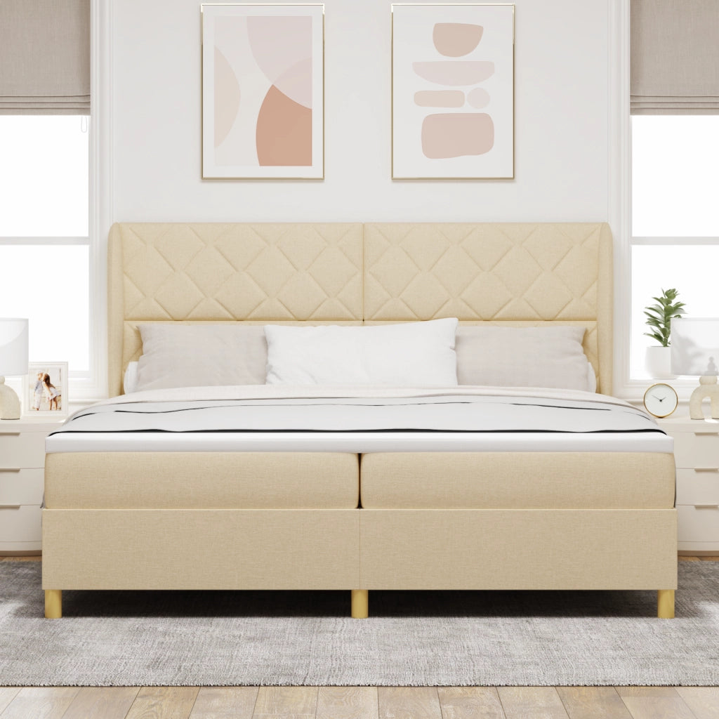Letto Box Spring Crema con Materasso 200x200 cm Tessuto