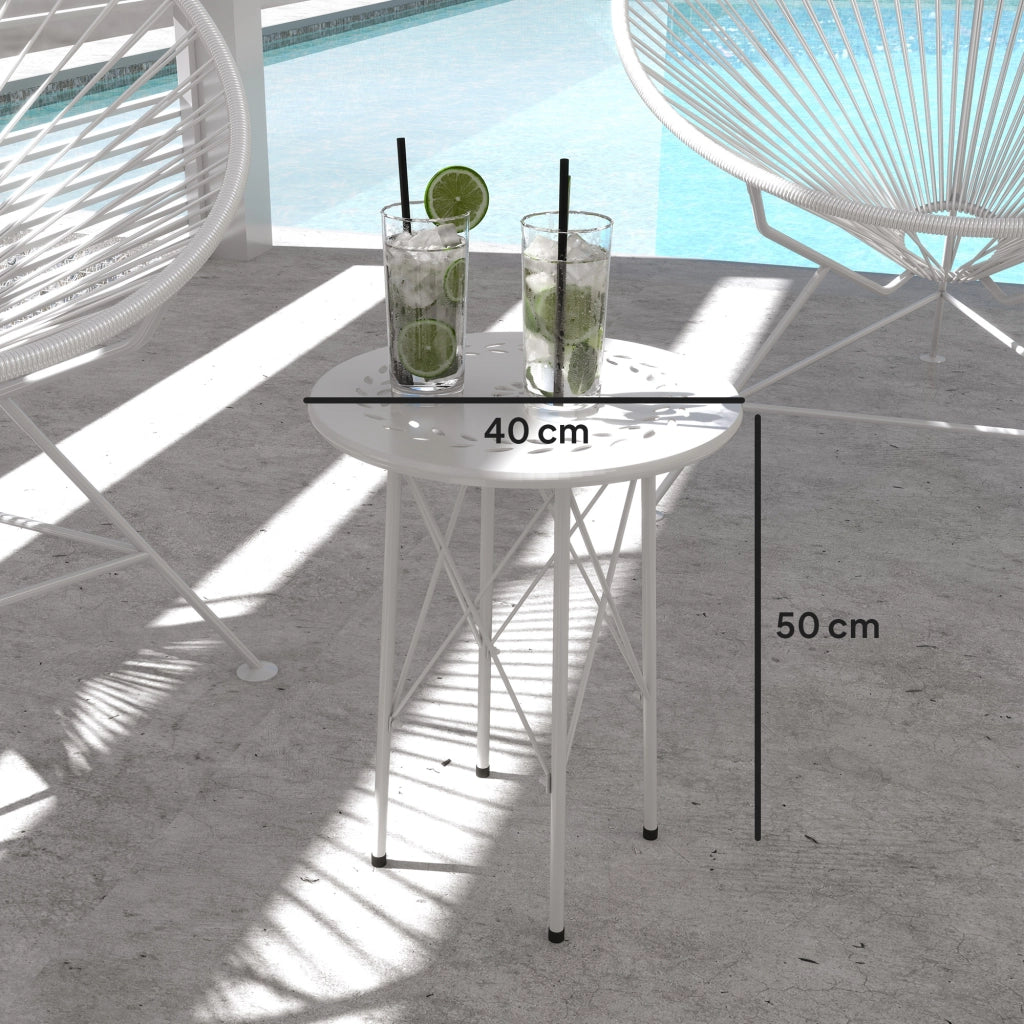 Tavolo da giardino rotondo in acciaio con gambe a X ¨C zephmum ¨C bianco ?40x50cm