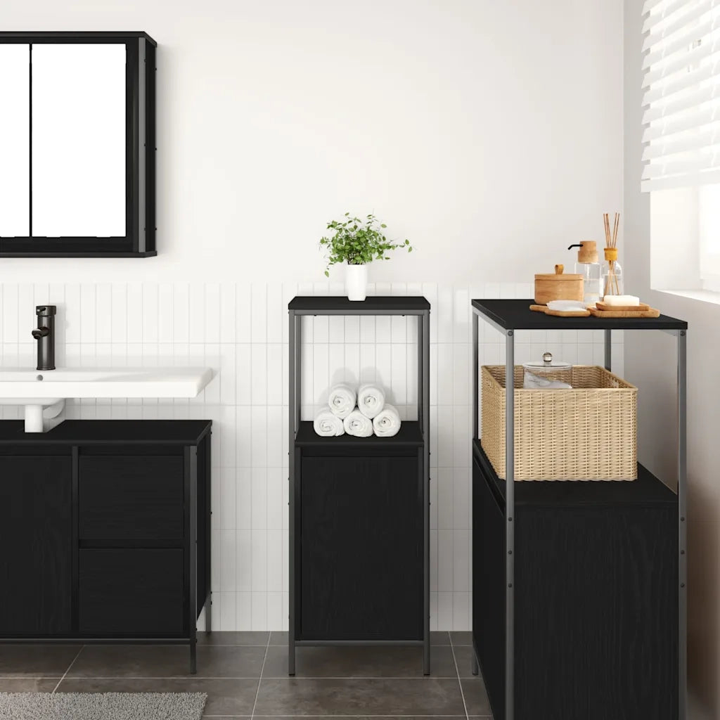 Mobile da Bagno | Armadio da bagno con Ripiani Rovere Nero 36x35x95 cm