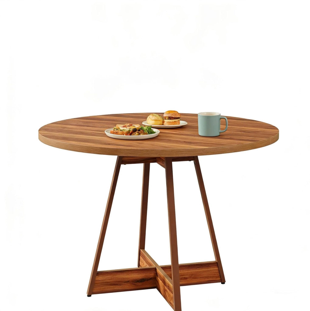 Tavolo da pranzo rotondo 100 cm in MDF marrone, per 2-4 persone, stile country