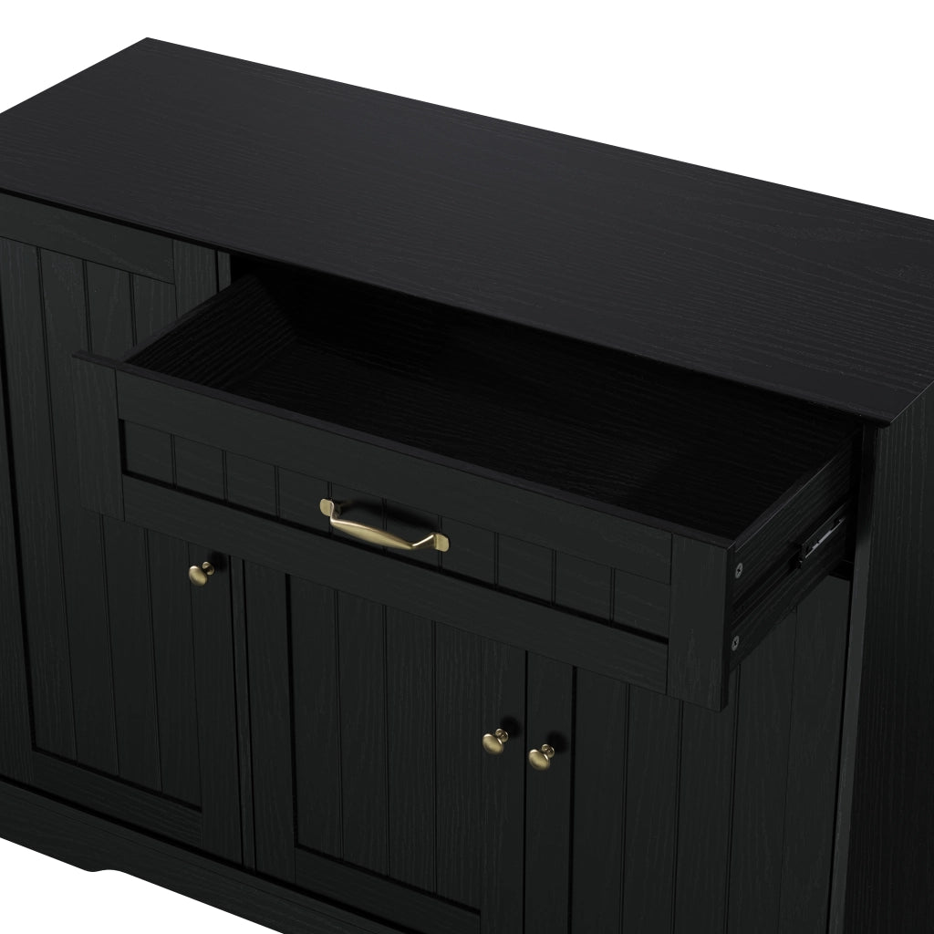 Credenza con 3 ante e 1 cassetto; ripiani regolabili; per ingresso e soggiorno; in MDF; nero