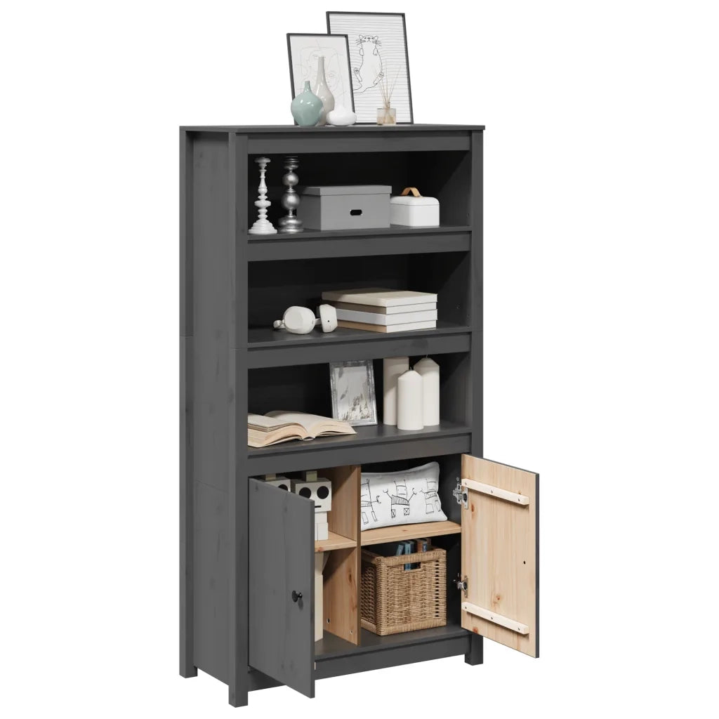 Credenza Grigio 80x35x154 cm in Legno Massello di Pino 823521
