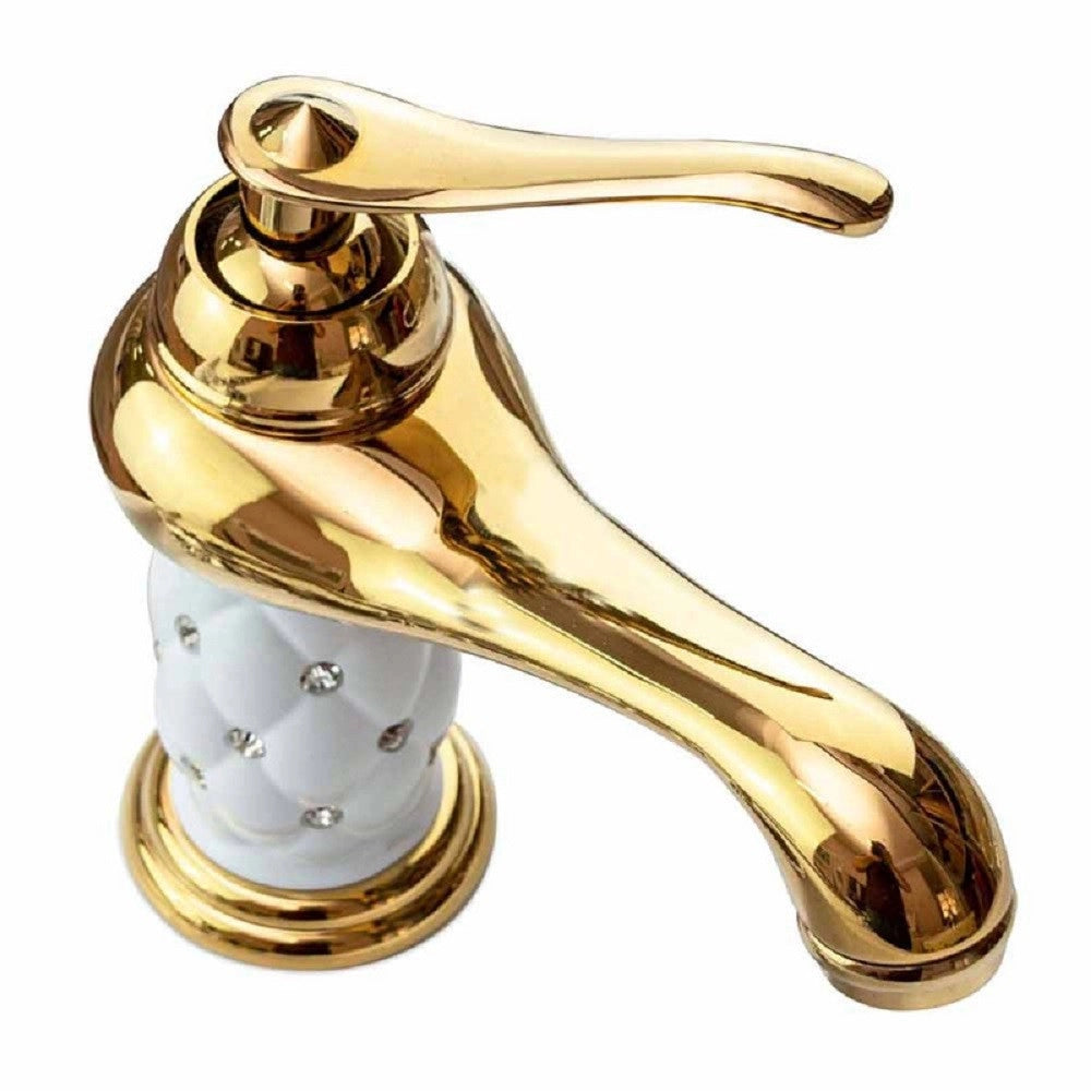 Trade Shop - Rubinetto Per Lavabo Con Brillantini Miscelatore Bagno Monoforo Oro Basso 52149 -
