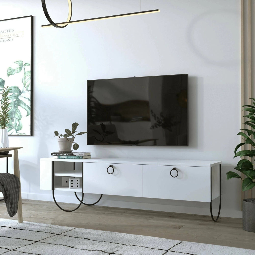 Adige, Mobile Porta tv 2 Cassetti, 150x36x44h cm Bianco