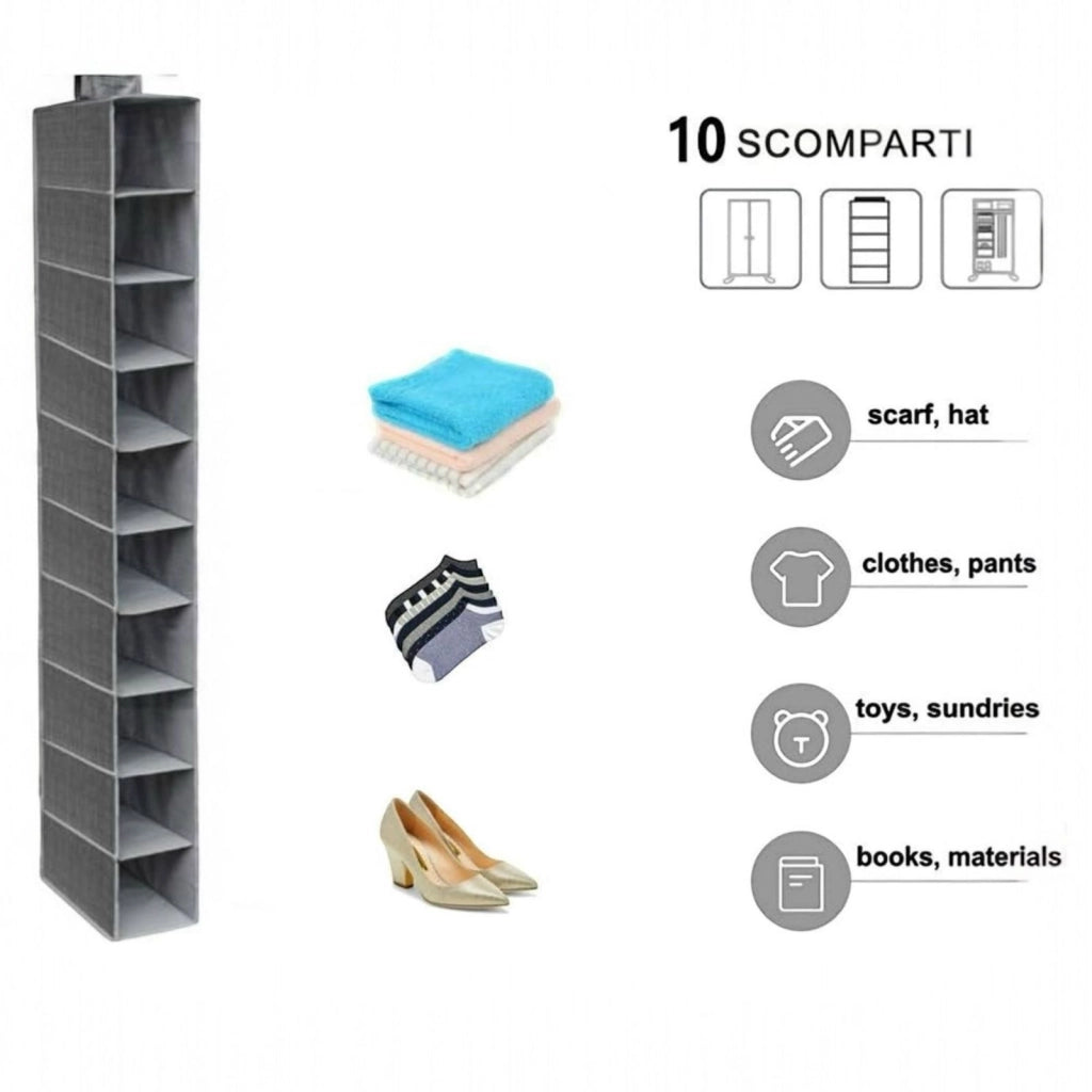 Organizer Armadio in Tessuto Portatutto Organizzatore Pensile 10 Ripiani 69705
