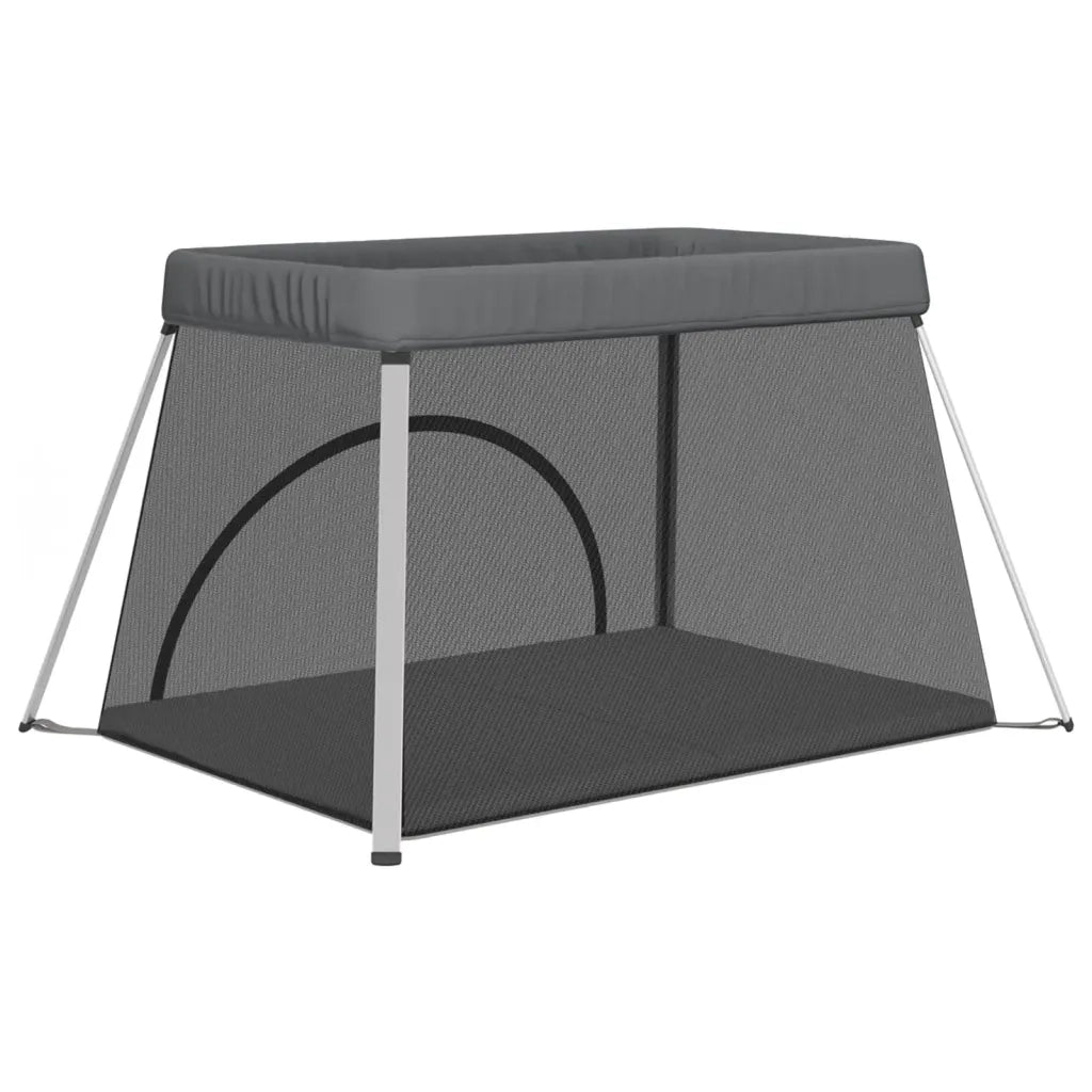 Box per Bambini con Materasso Grigio Scuro Tessuto di Lino 10302
