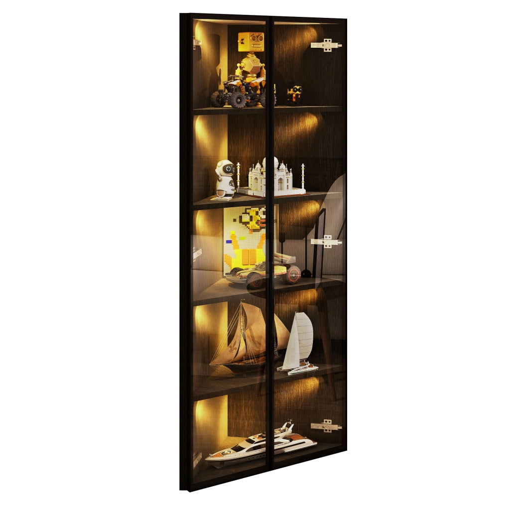Vetrina angolare con LED 62x35x160 cm in MDF e vetro; nera