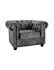 Poltrona EDGAR Chesterfield in velluto trapuntato - Grigio chiaro - 109 x 72 x 86 cm